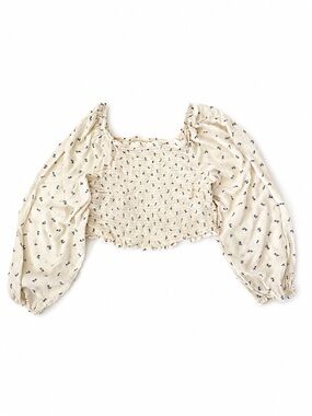 Smocked Ditsy Floral Crop Top Puff Sleeve Cottagecore Milkmaid XL Arizona